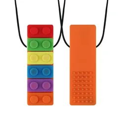 Factory Wholesale Price Custom CPC Certified Silicone Autism Building Block Teether Sensory Chew Toys Autism Chew Necklace