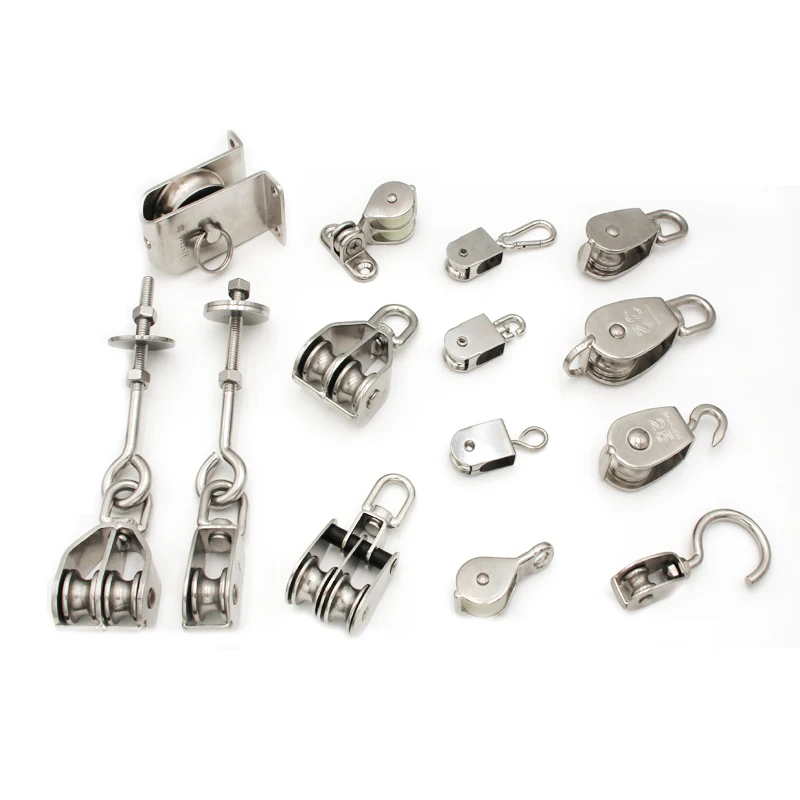Wholesale Stainless Steel Pulley Swivel Toggle Eye Pulley Block Double Sheaves Marine Hardware Wire Rope Fittings