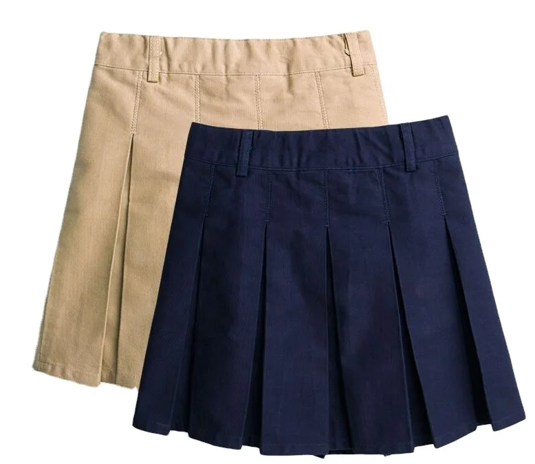 Custom New Design Navy Blue Pleated School Uniform Skirt For Girls
