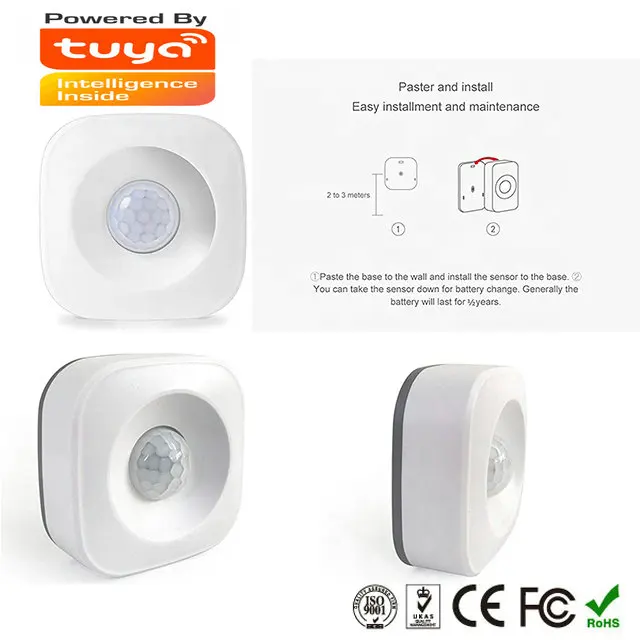 Tuya smart Motion Sensor Wireless Wifi Controlled Battery Powered Pir Motion Sensor for Smart Home Alarm Systems