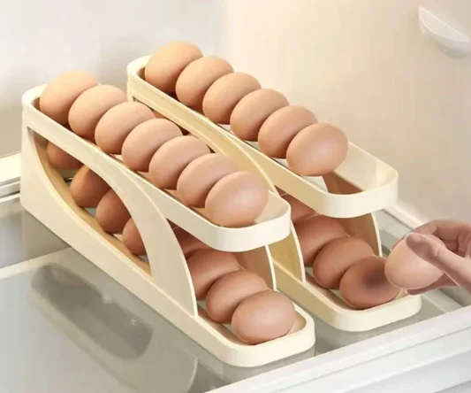 Automatic Scrolling Egg Rack Holder Kitchen Refrigerator Storage Box Double Layer Egg Basket Container Organizer
