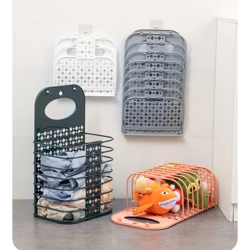 Настенная складная корзина для белья