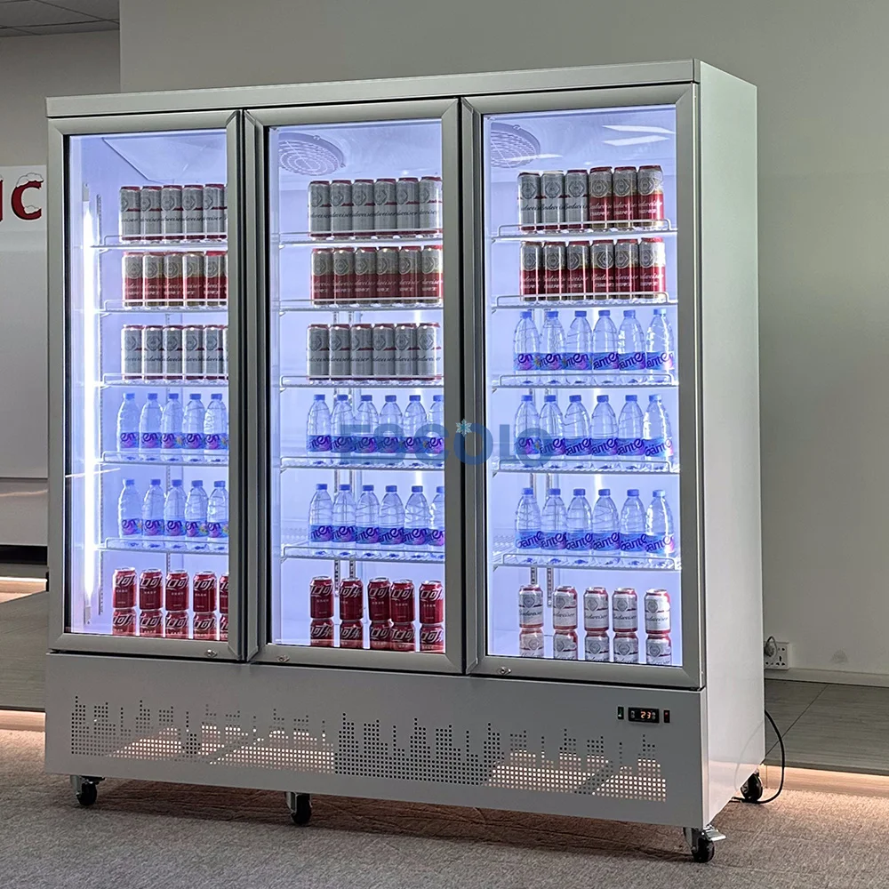 Glass Doors Vertical Refrigerated Drink Display Case Commercial Fan Cooling Upright Cooler Fridge For Supermarket