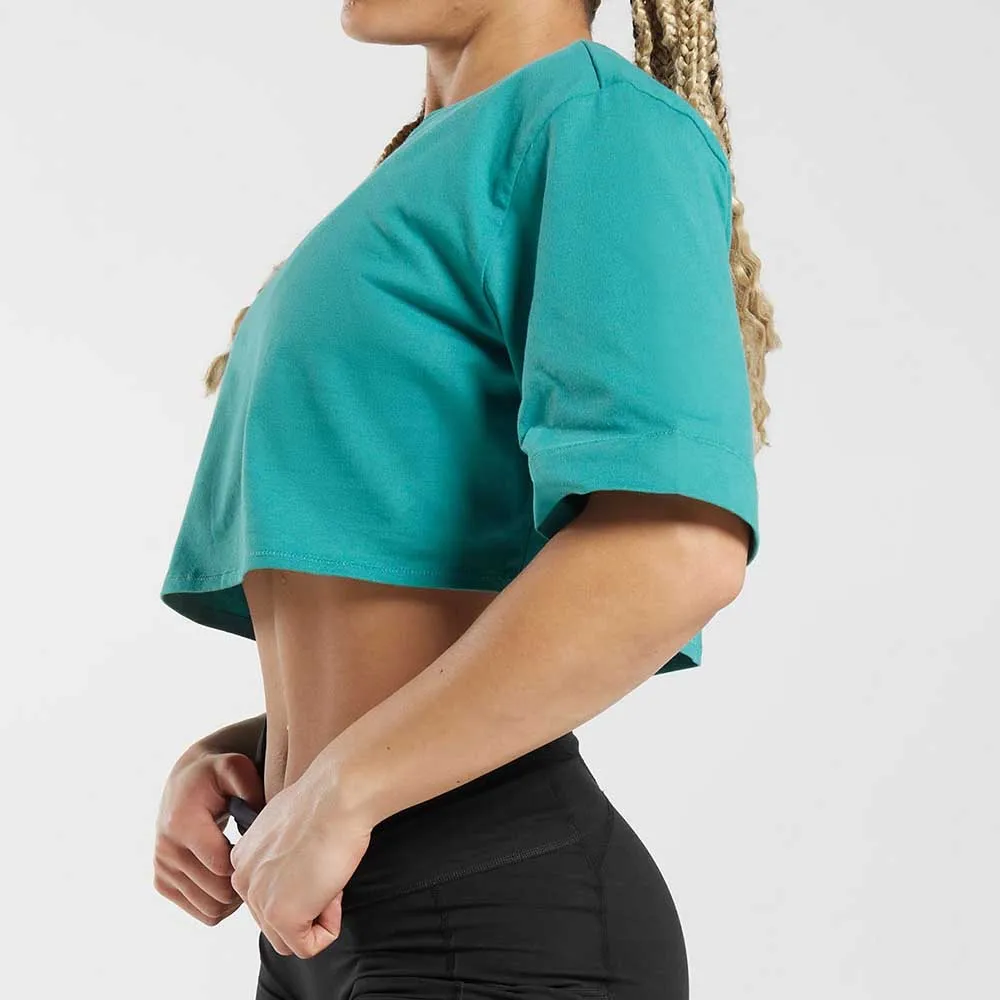 Wholesale Custom Logo Loose Crop Top For Women 100% Cotton Crop Top T Shirt For Women