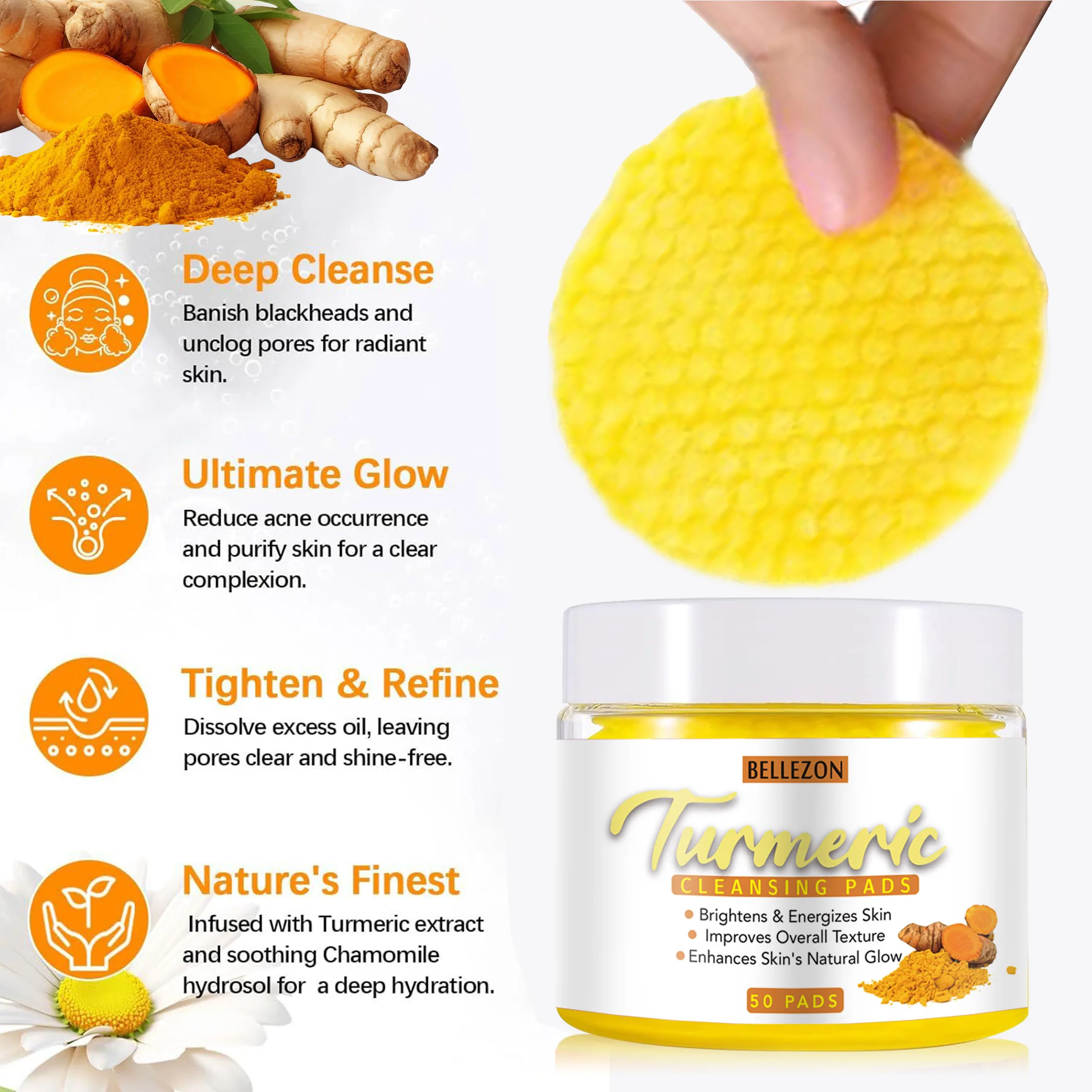 Private Label Skin Lightening Turmeric Cleansing Exfoliating Pads Face Wash Pad