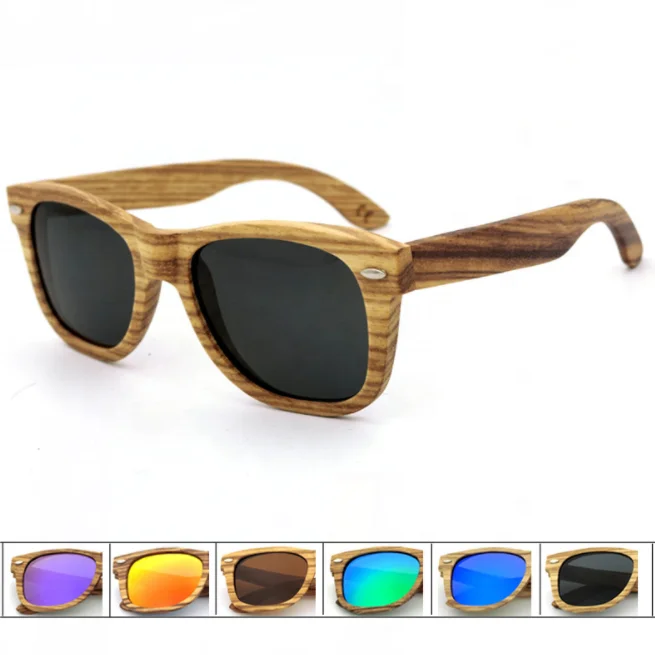 High quality handmade Custom Logo Style polarized lens wooden sunglasses & Bamboo Case zebra wood eyewear  for women men
