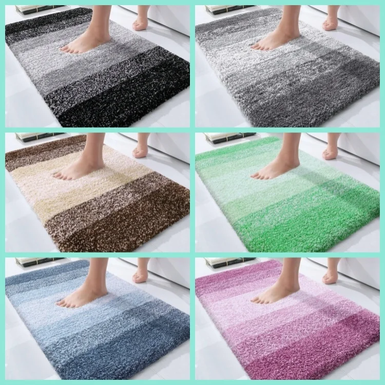 Custom Stripped Design Washable Anti-Slip Super Water Absorbent Shaggy Microfiber Bath Mat for Bathrooms