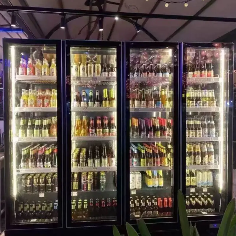 Three Full Glass Doors Supermarket Drink Display Cooler Cold Beer Beverage Fridge LED Lighting Standard Size Freezer For Shop