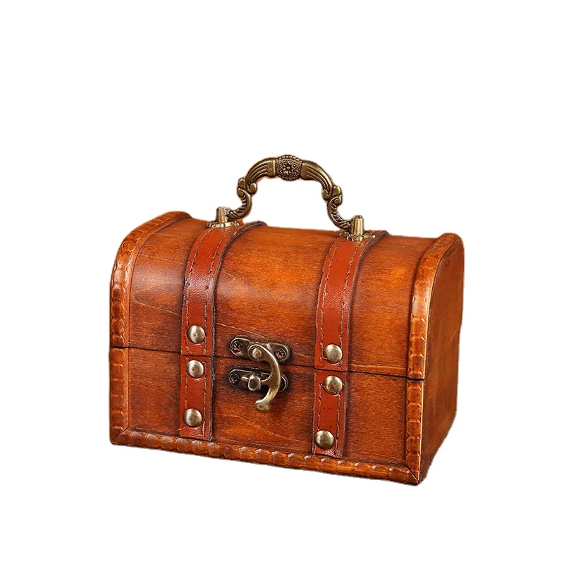 Old-fashion Retro home decoration Storage Box Antique Style Wooden Vintage Jewelry box organizer With combination lock