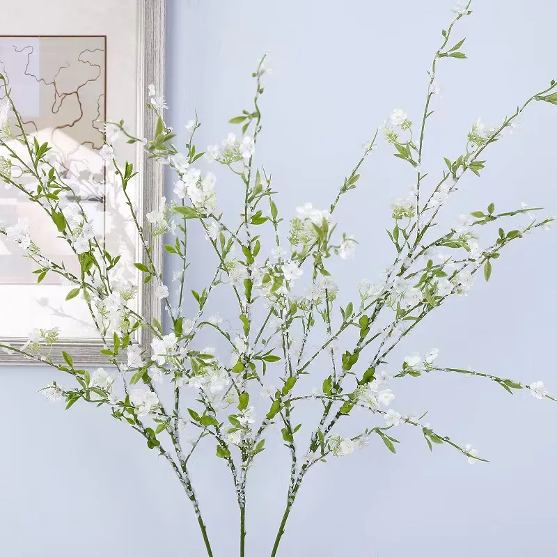 Hot Selling Artificial Snow Willow Branch With Tiny White Flowers Greenery Wedding Floral Arrangement Home Decoration