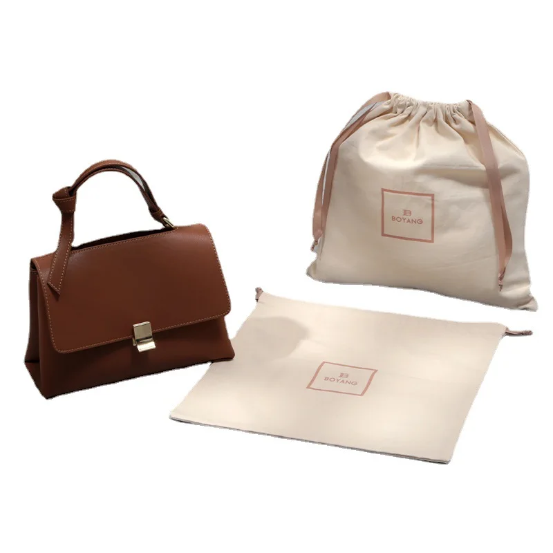 Wholesale cotton dust bag with logo silk shoe dust bag for handbags shoes drawstring cotton dust bag