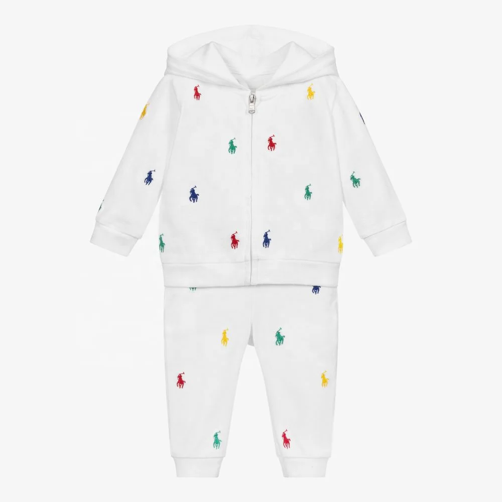 2021New Arrival Print With Hood White Cotton Suitable Girls Zip Sets girls white set