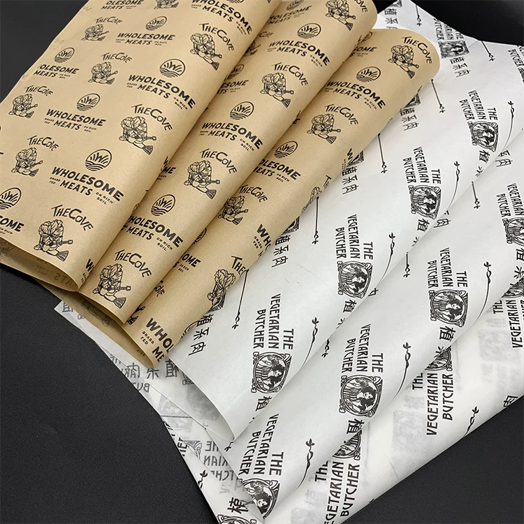 custom logo printed greaseproof paper  wax food wrapping for hamburger packaging