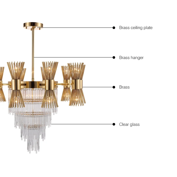 Indoor Luxury 4 Layers Glass Lighting Modern Villa Decoration Crystal Chandeliers Pendant Lights