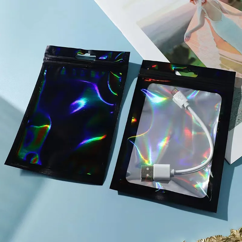 Printing Iridescent Plastic Laser Holographic Zipper Poly Bag Zip Lock Bags