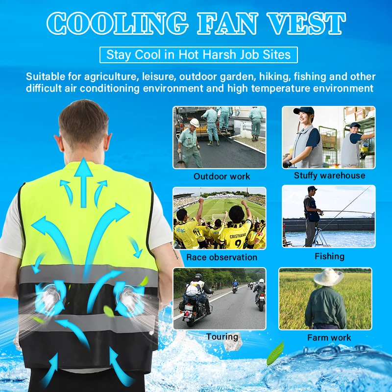 Two color High quality evaporative body outdoor work battery powered hi-vis cooling gel reflective safety vest for men