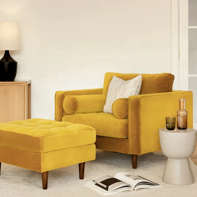 Scott Armchair Grass Green Velvet 1 seat Sofa Living Room Sofas Fabric Sofa