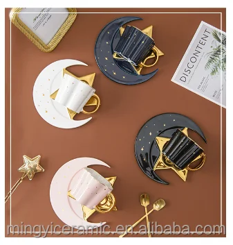 Factory Hot Sale Star Porcelain  Coffee Cup and tea set  Ceramic Cup Set with Spoon