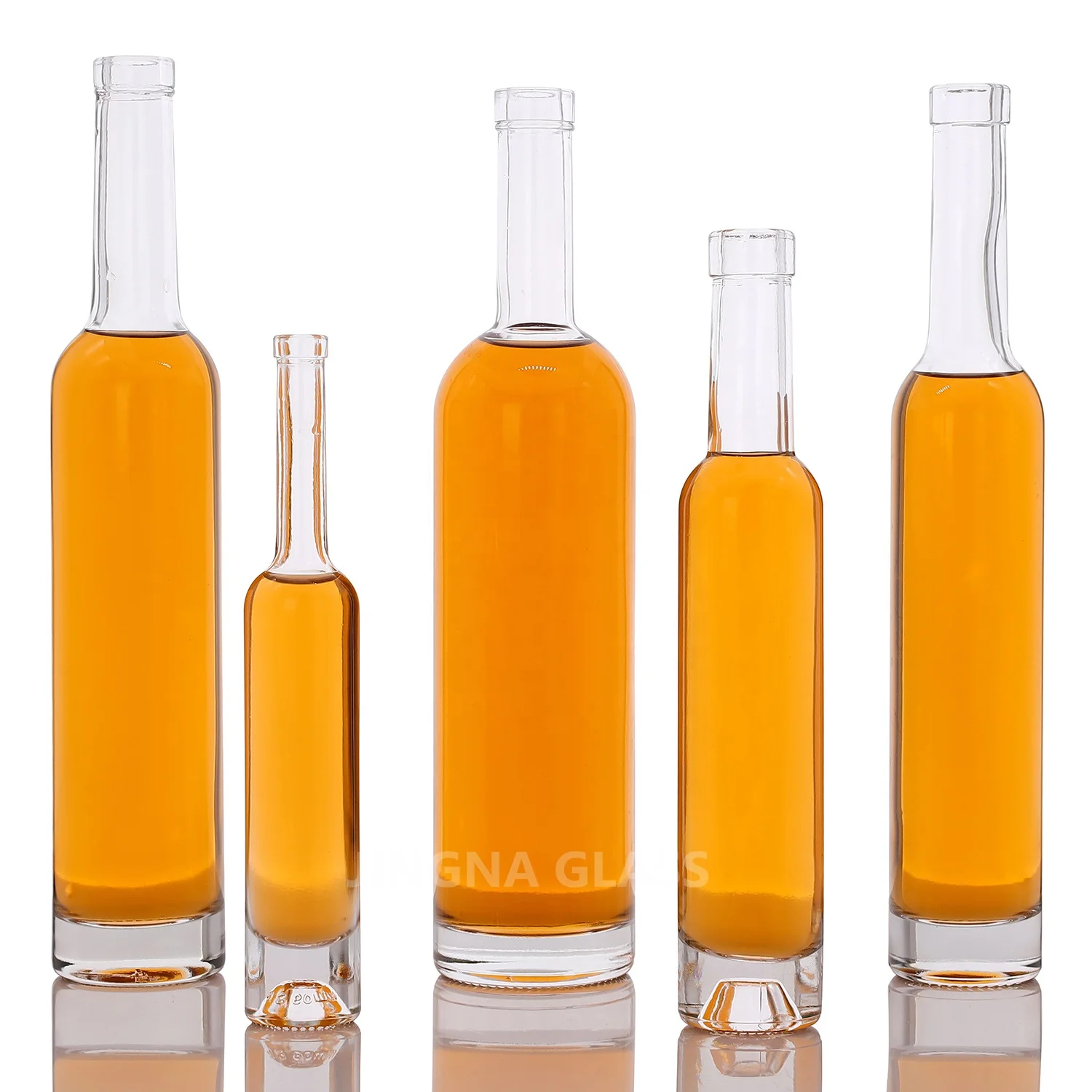 Hot sale high quality free samples 750 ml thin round shape glass whisky bottle customized logo glass bottle for spirits