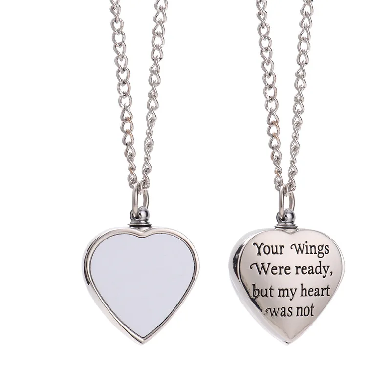 Unisex Heart-Shaped Cremation Urn Necklace with Sublimation Photos Memorial Ashes Keepsake Alloy Jewelry Link Chain Filling Tool