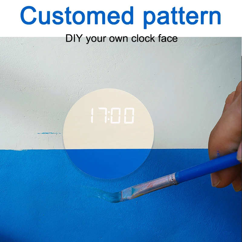 EMAF custom pattern digital wood LED wall clock 12/24h auto dimming large digit wooden led wall clock home decorative wall clock