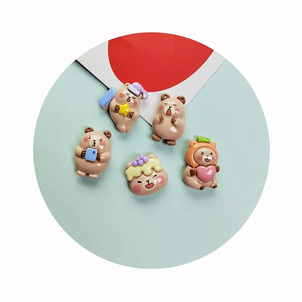 Assorted Mixed Wholesale Lot Cartoon Resin Bear Cabochons Brown Color Cute Bear Kawaii Flatback Cabochons Jewelry Accessories