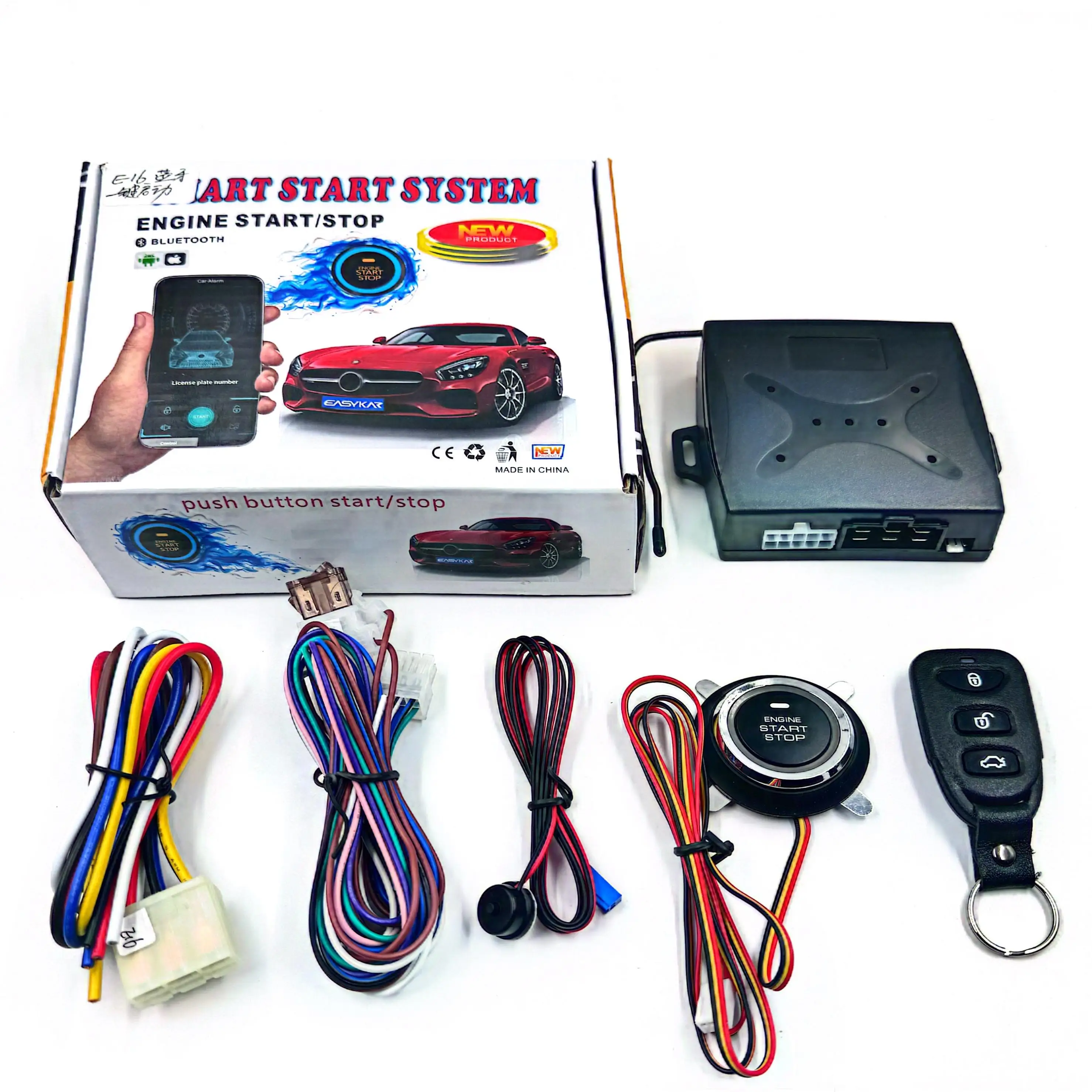 Bluetooth pke keyless push button remote control engine start stop Anti-theft car alarm system kit with mobile Phone APP E16