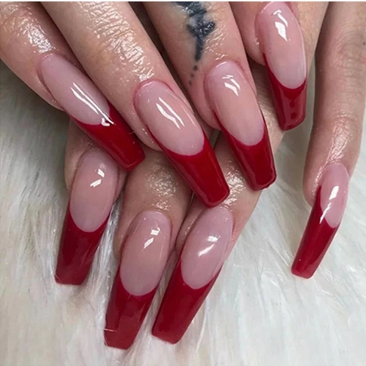 
Professional Clear Coffin Square C Curve Acrylic 500Pcs Extra Long False Extension Half Cover Natural Artificial Nail Tips 