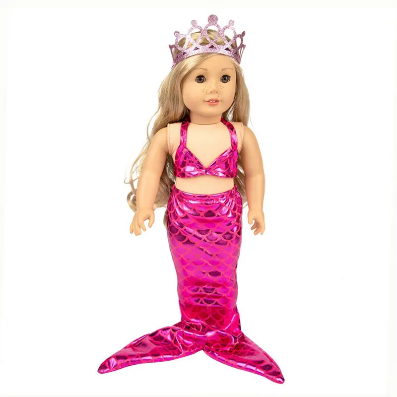 Hot Selling Fashion Sequined Mermaid Swimsuit Crown Bikini 18 In American Reborn Baby Dolls Clothes Miniature Doll Accessories