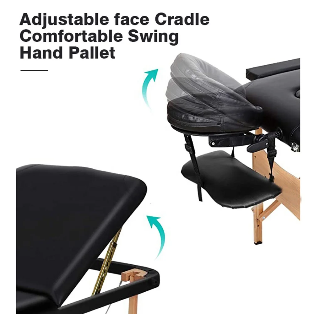 Therapy Spa Treatment Salon Adjustable 3 Folding Solid Wood Beauty Lightweight Tattoo Facial Couch Table Portable Massage Bed