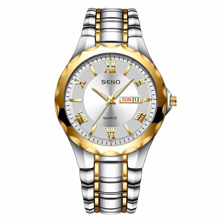 SENO S025 popular Chinese man quartz watch low price steel strap waterproofing date display free shipping business watch set