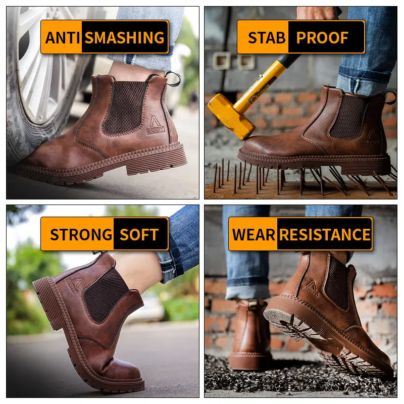 Fashion anti-smashing puncture-resistant wear-resistant non-slip water-proof oil-resistant high-cut boots safety shoes