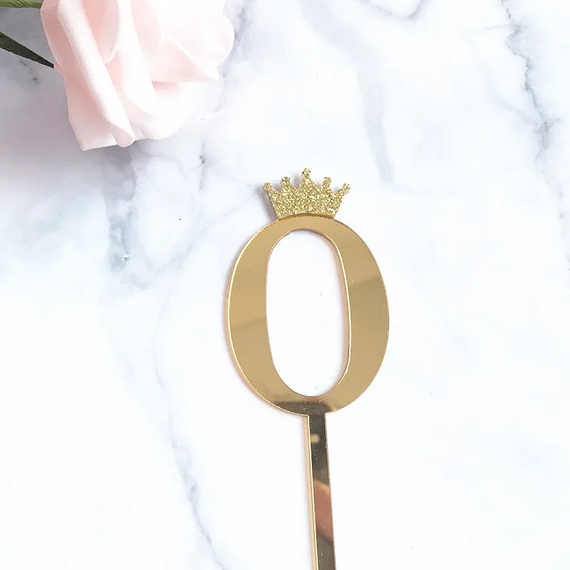 Wholesale hot sales cake decoration gold silver acrylic number birthday cake toppers with crown