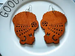 Vintage Tribal Wood Earrings Pierced Pendant Hook Earring Exaggerate African Wooden Earrings