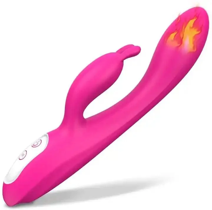 G Spot Rabbit Vibrator with Heating Function Rose Sex Toys Waterproof Dildo 9 Powerful Vibrations Dual Motor dildos for men