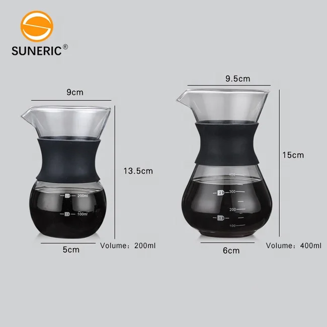 Reusable Heat Resistant Glass Pour Over Coffee Dripper Set Brewing Server Pot Stainless Steel Coffee Filter