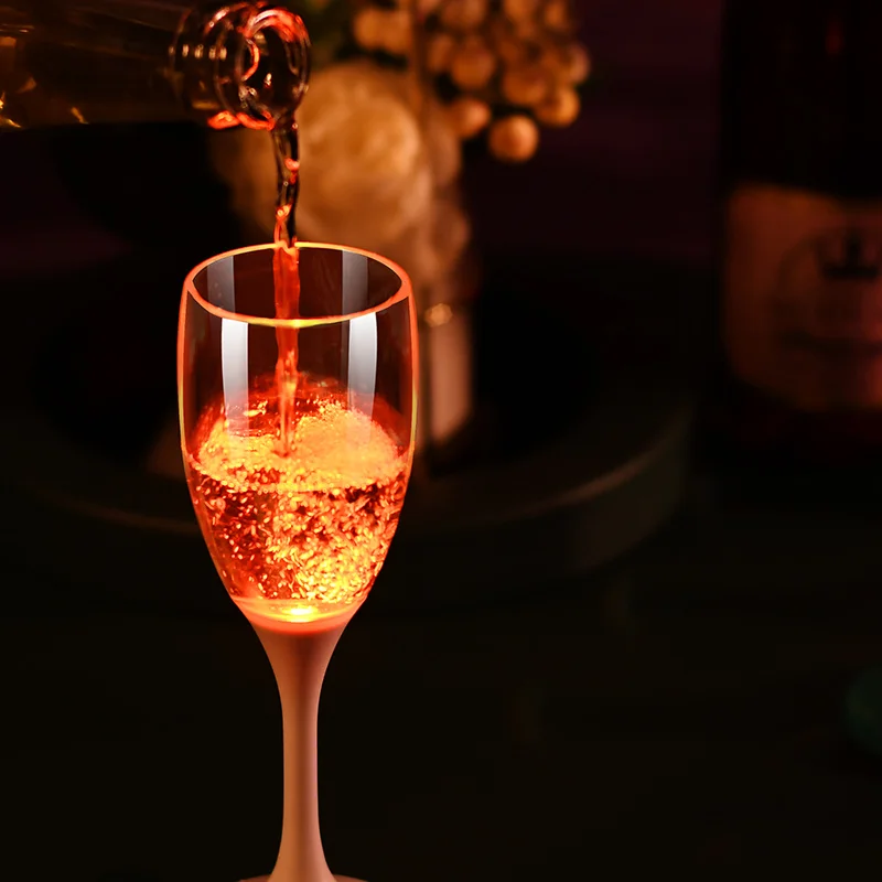 Custom wholesale plastic bulk decorative burgundy wine fancy LED Lights acrylic wedding champagne flutes party drinking glasses