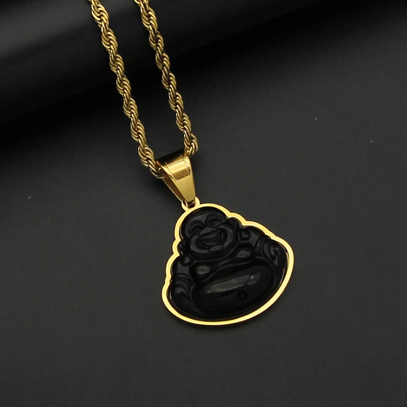 Emerald Stainless Steel Gold Jade Buddha Pendant Necklace Jewelry