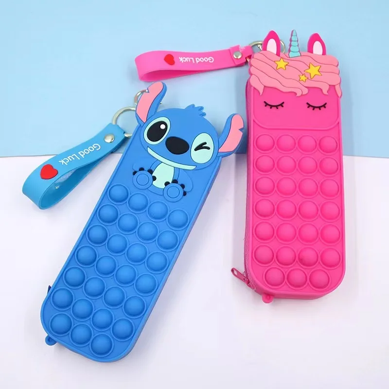 Силиконовый пенал для детей и студентов, чехол для карандашей и ручек, силиконовый пенал с пузырьками и единорогом