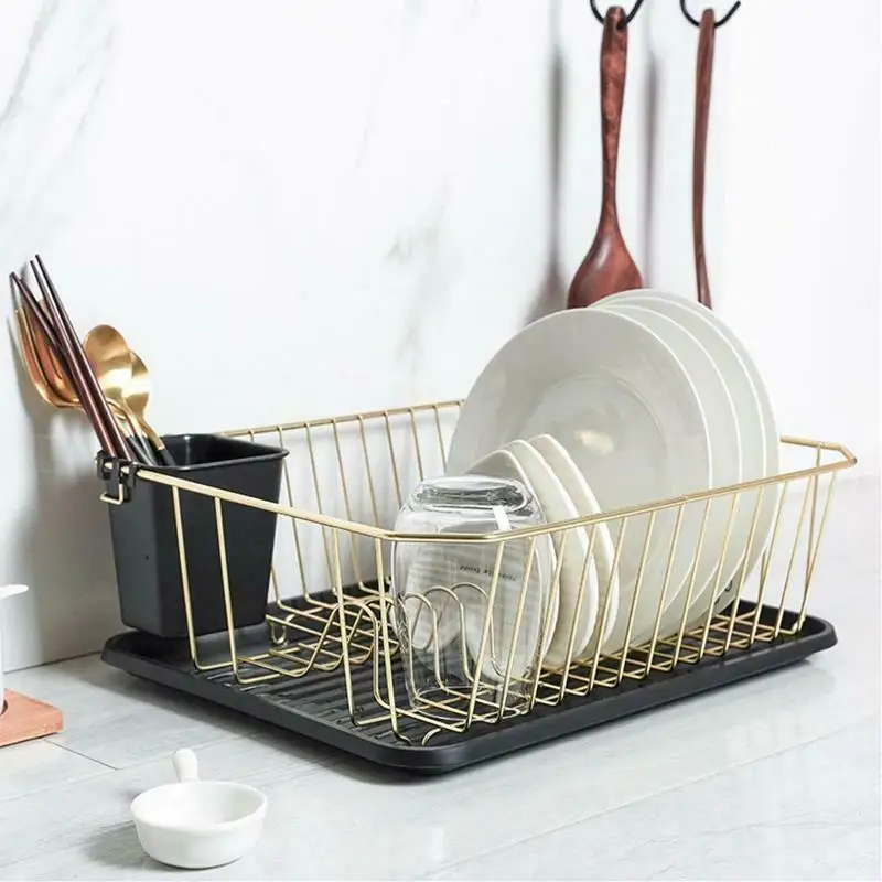 
Best Iron Kitchen Dish Storage Drain Rack Set Free Punching Organizer Tool Plate Bowl Spoon Storage Basket 