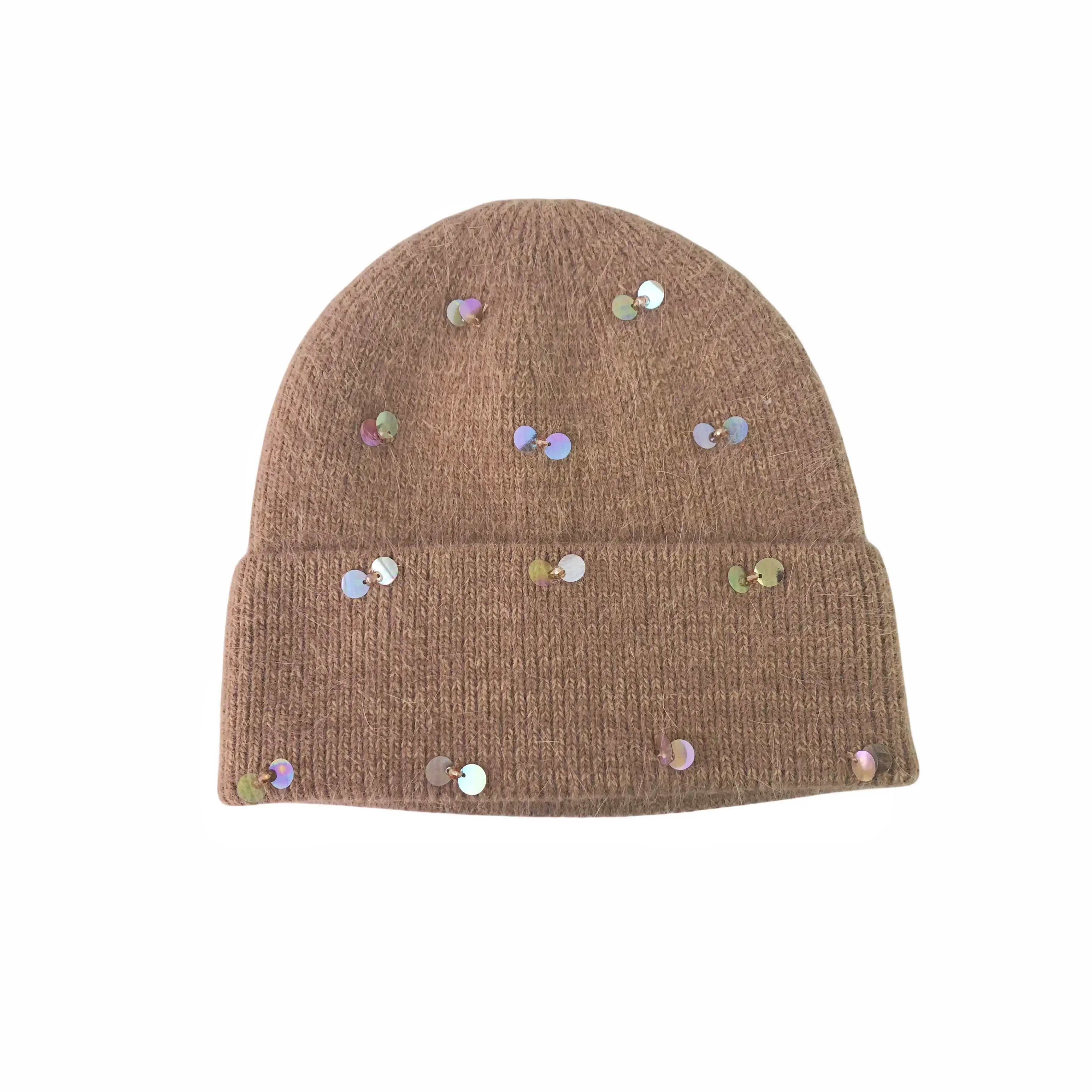 Winter Custom Beanie Knit Pom Pom Woman Luxury Knit Hats with Rhinestones