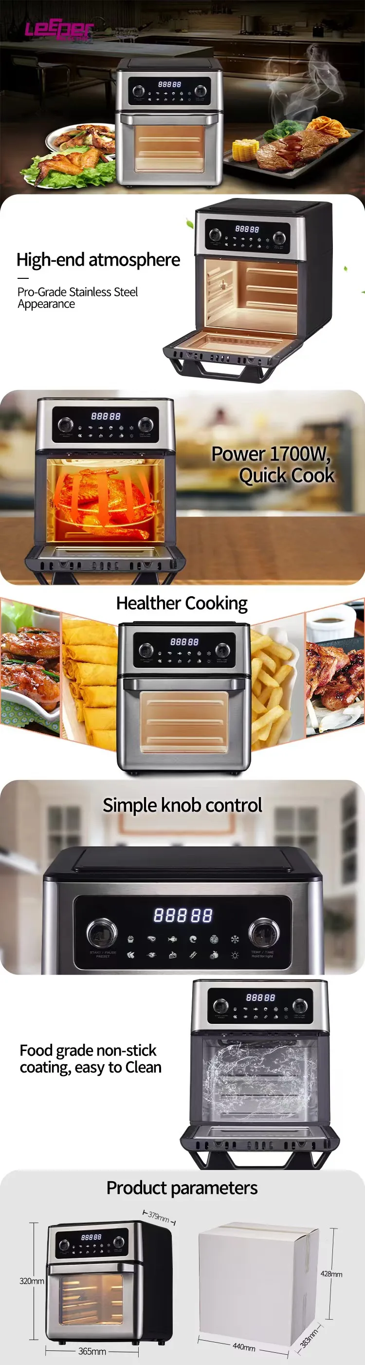stainless steel combo Air Fryer Oven 110v for usa industrial oil free deep fryer buy air fryer basket for oven with steel tray