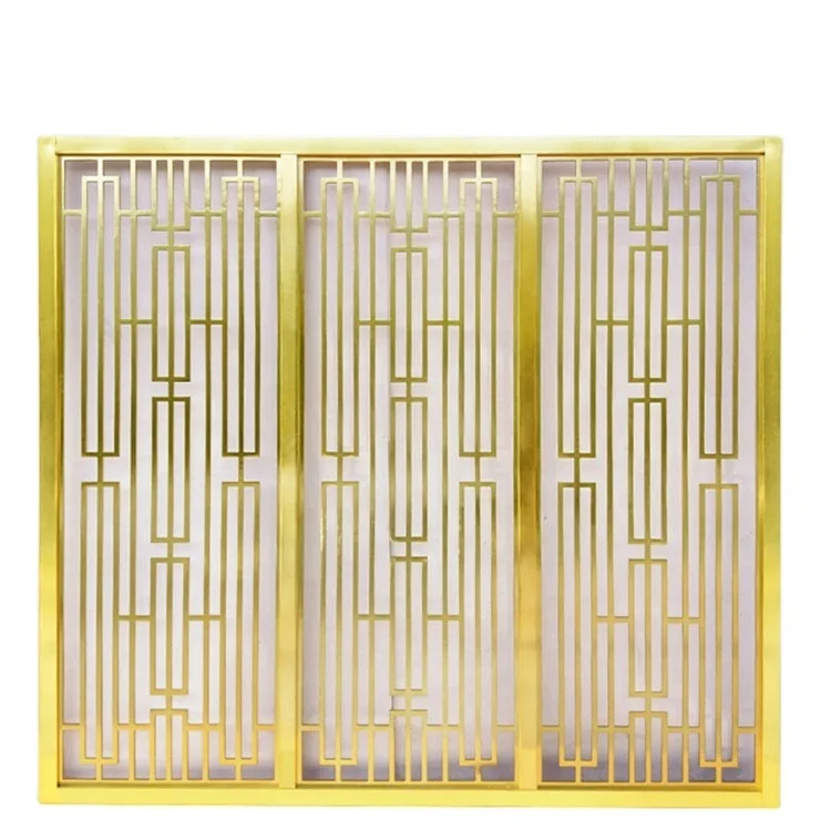 Luxury chinese style hotel decorative gold metal room divider screen home living room partition