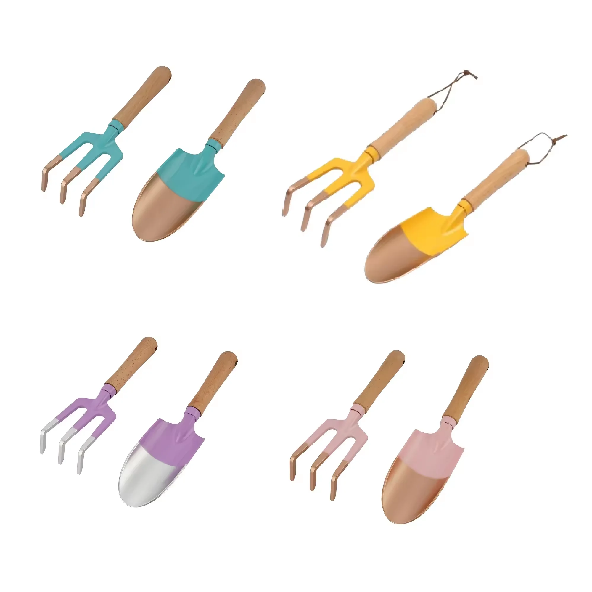 Garden HandHeld Tools Set Mini Aluminum Garden Leaf Claw Rakes Digging Small Shovel with Custom Wooden Handle