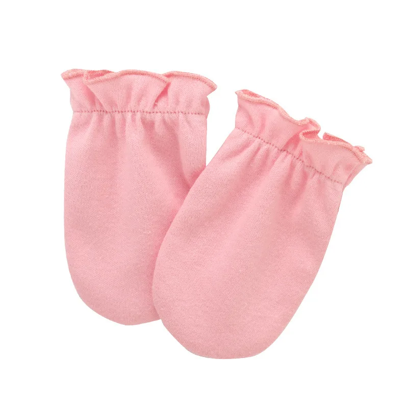 Wholesale Plain Soft Cotton Gloves Winter Scratch Hand Solid Color Babi Newborn Baby Mittens Glove