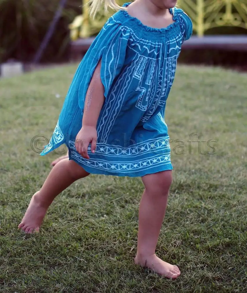 Perfect Summer Outfit Little Girl Hand Embroidered Work Off Shoulder Long Sleeves Kids Beach Tunic Tops Blouse