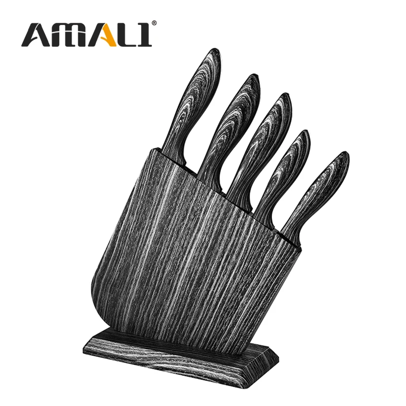 New Arrival Marble Handle Non-Stick Coating 6 PCS Stainless Steel Kitchen Knives Set With Block Chef Knife