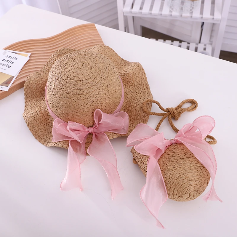 Summer Straw Beach Hat for Kids New Fashion Outdoor Wide Brim Sun Hat Sunscreen Children Straw Hats