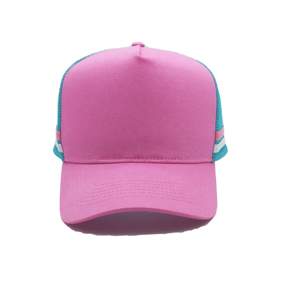 2024 trendy designer girls hats caps high profile multi-color plain logo 5 panel trucker hats with Embroidery patch trucker cap