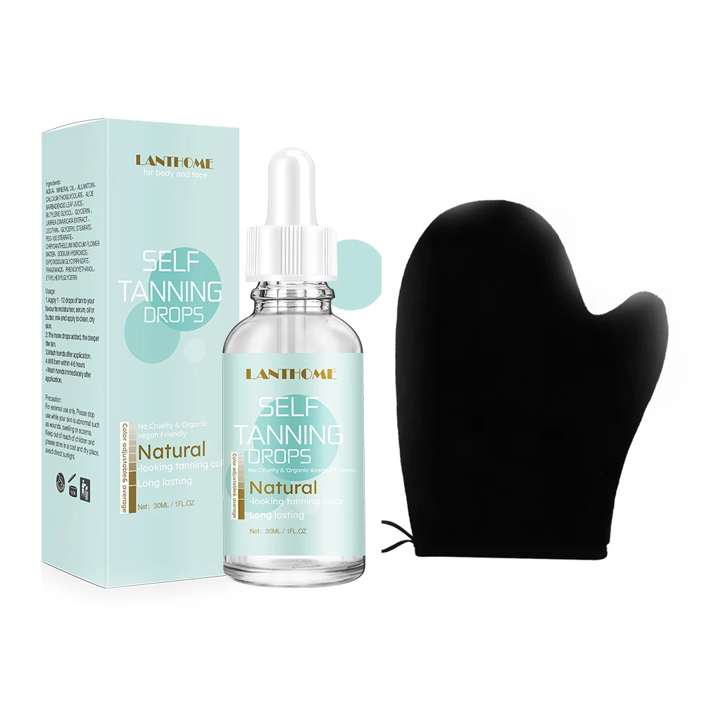 Private Label Sunless Self Tan Serum Moisturizing Lasting Self Tanning Oil Drops and Glove mitt fake tan